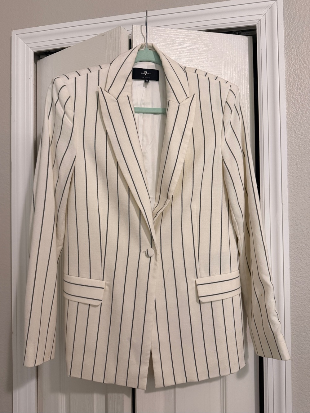 7 For All Mankind Cream Blazer with Navy Pinstripes